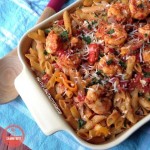 Shrimp & Feta Penne Pasta - if you love seafood and pasta, you will love this healthy, yet filling, pasta dish! #shrimp #pasta #healthy | https://withpeanutbutterontop.com