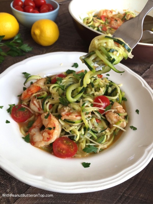 Shrimp Scampi Zoodles With Peanut Butter on Top