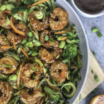 Simple Teriyaki Shrimp over Zucchini Noodles - this recipe is made with a homemade teriyaki sauce and served over zucchini noodles. Making for an easy, healthy and extremely delicious dinner option that can be on your table in 30 minutes! #shrimp #teriyaki #easy #healthy #shrimpteriyaki #zoodles #zucchininoodles | www.withpeanutbutterontop.com