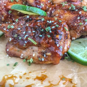 Easy One-Pan Honey Garlic Lime Chicken - this recipe uses only one skillet and is the perfect meal if you're craving something sweet, yet savory! Sticky, sweet, with a hint of that savory factor that will cater to your taste buds. Minimal ingredients and very easy to make. #honeygarliclime #chicken #dinner #chickenthighs #onepan #easy | https://withpeanutbutterontop.com
