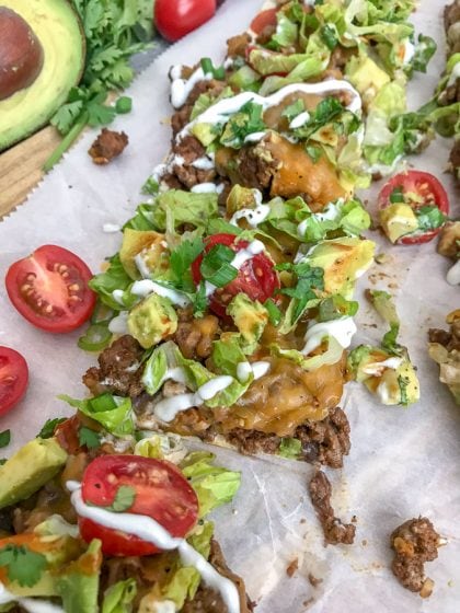 Loaded Skinny Taco Flatbread Pizza - With Peanut Butter on Top