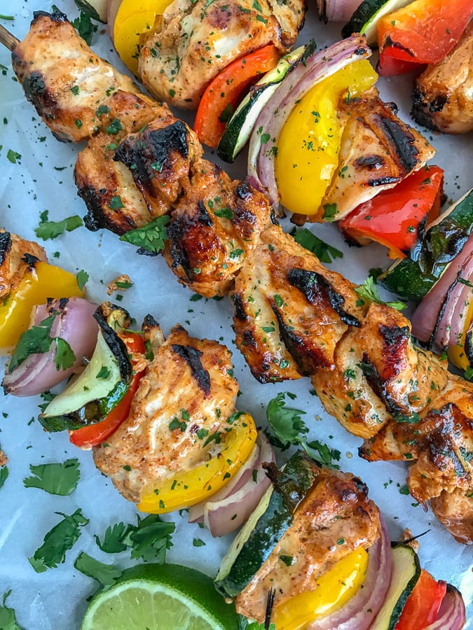 Yogurt Marinated Fajita Lime Chicken Kebabs With Peanut Butter on Top