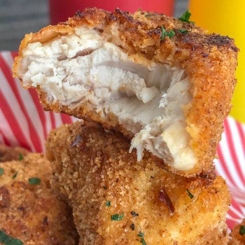 Baked Crispy Spicy Chicken Nuggets With Peanut Butter On Top