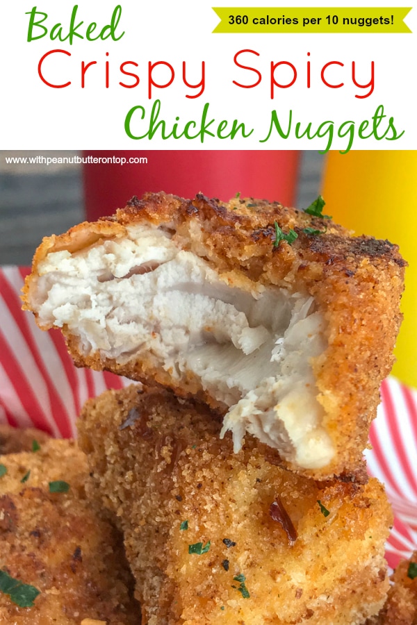 Baked Crispy Spicy Chicken Nuggets With Peanut Butter on Top