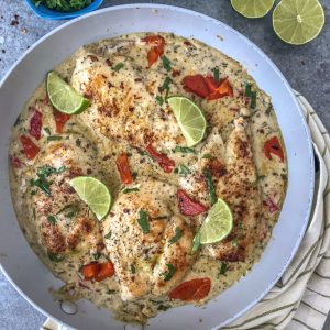 Creamy Cilantro Lime Chicken - an easy, creamy and flavorful chicken dish that is guaranteed to become a favorite at your dinner table! #cilantrolime #chicken #onepan #easy | https://withpeanutbutterontop.com