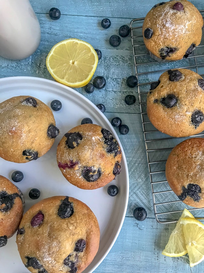 Lemon Blueberry Yogurt Muffins With Peanut Butter on Top