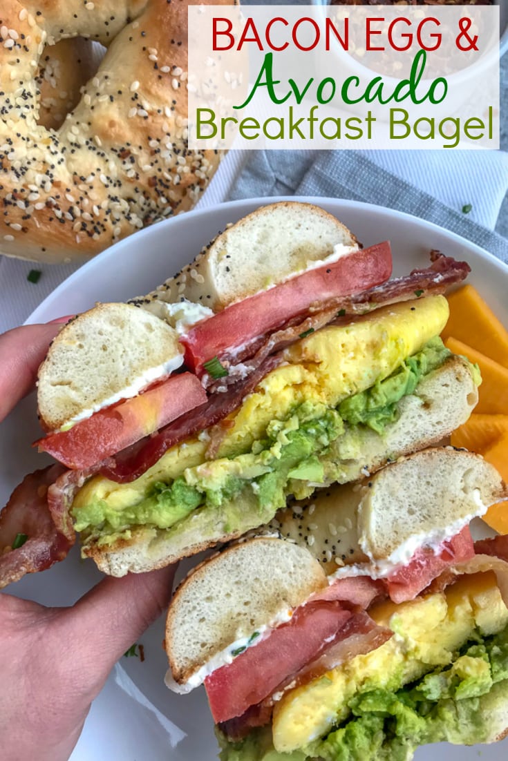 Bacon Egg and Avocado Breakfast Bagel - With Peanut Butter on Top