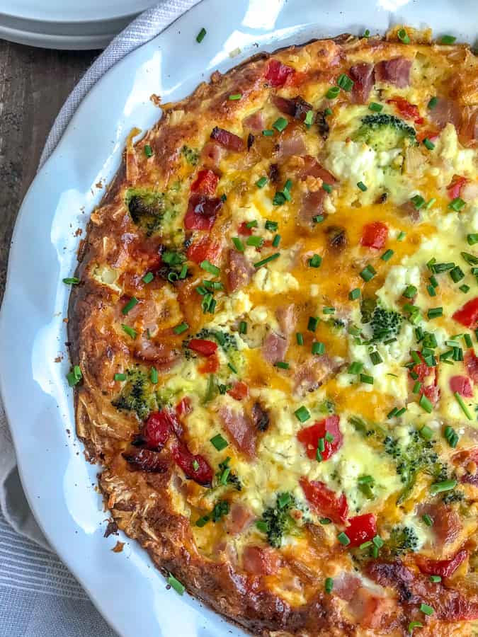 Ham and Broccoli Hash Brown Crusted Quiche With Peanut Butter on Top