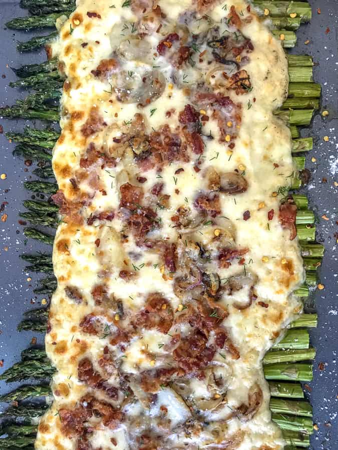 Garlic Roasted Asparagus Au Gratin With Peanut Butter on Top