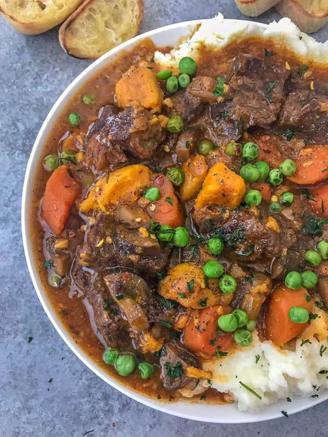 Instant Pot Sweet Potato Beef Stew With Peanut Butter on Top