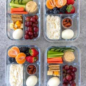 Cold Protein Packed Bistro Box - learn how to make your own snack boxes -easily and quickly! These two option bistro boxes comes together in minutes and are perfect as a post-workout snack, for meal prepped lunches, or if you live life on the go! #mealprep #protein #bistrobox #snackbox #postworkoutmeals | https://withpeanutbutterontop.com