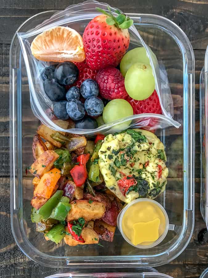 Healthy Food That Is Filling Egg Muffin Breakfast Meal Prep With Peanut Butter on Top