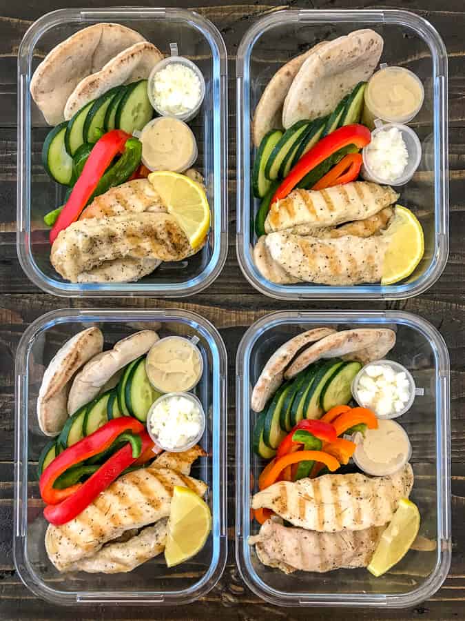 Grilled Chicken and Hummus Meal Prep - a great hot or cold meal prep option that comes together quickly and effortlessly! A healthy lunch or post-workout meal option! Great for school lunches, too! #lunch #mealprep #healthy | https://withpeanutbutterontop.com
