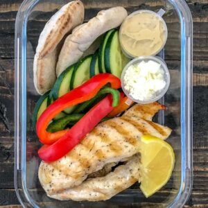 Grilled Chicken and Hummus Meal Prep - a great hot or cold meal prep option that comes together quickly and effortlessly! A healthy lunch or post-workout meal option! Great for school lunches, too! #lunch #mealprep #healthy | https://withpeanutbutterontop.com