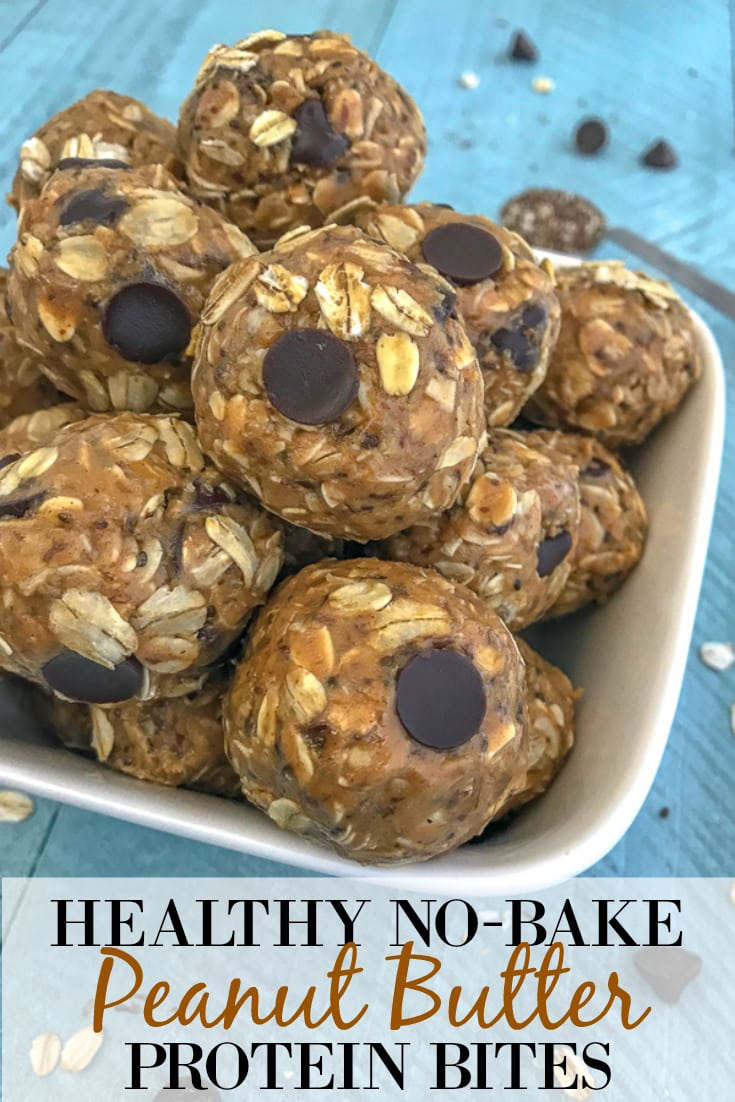 Healthy NoBake Peanut Butter Protein Bites With Peanut Butter on Top