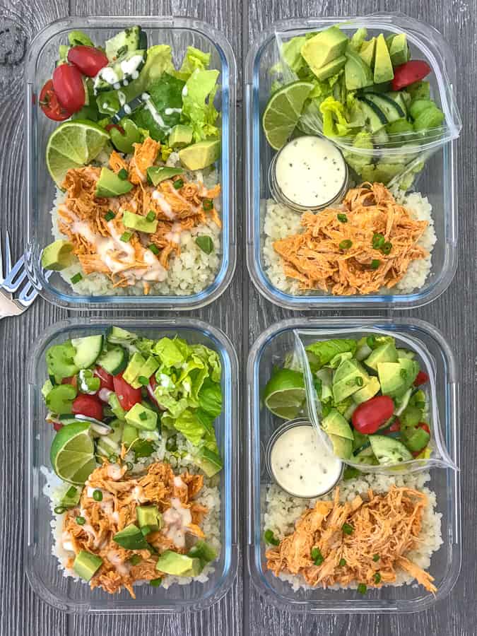 Instant Pot Buffalo Chicken Meal Prep With Peanut Butter on Top