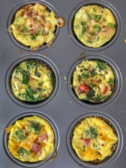 Make Ahead Egg Muffins - Done 3 Ways!! Perfect, quick and simple recipe for meal prepping, as a post-workout meal, or for busy lifestyles! High in protein, low in carbs - making these Keto-friendly! #eggmuffins #mealprep #breakfastmealprep #breakfast #easyrecipes | https://withpeanutbutterontop.com