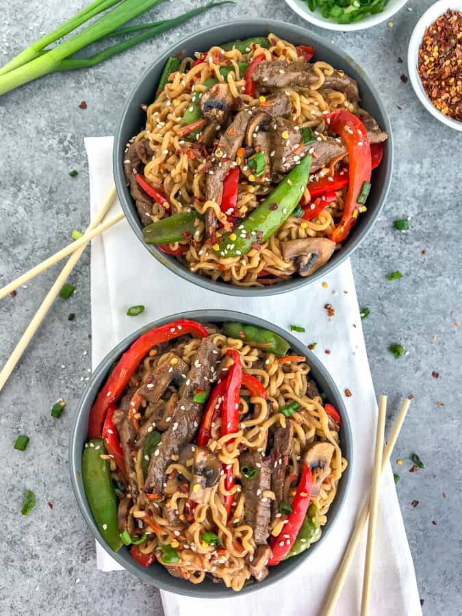 Garlic Beef and Ramen Stir Fry With Peanut Butter on Top