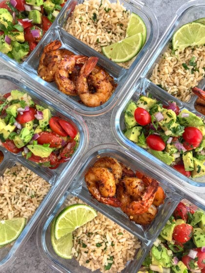Step up your meal prep game with this super simple, healthy, and delicious Blackened Shrimp Meal Prep! Full of bold flavors and easy to put together. These are packed with blackened shrimp, cilantro lime brown rice, and an incredible avocado salsa. #mealprep #blackenedshrimp #blackenedshrimpmealprep #shrimp #healthy | https://withpeanutbutterontop.com