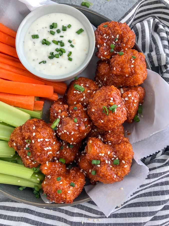 Crispy Firecracker Cauliflower Bites With Peanut Butter on Top