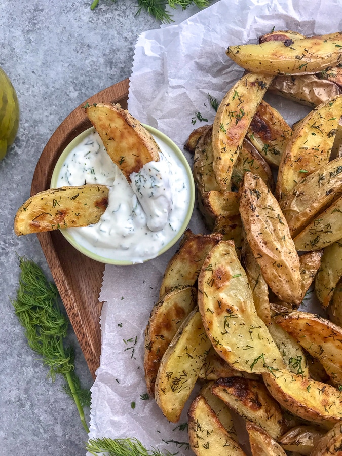 Roasted Dill Pickle Potato Wedges With Peanut Butter on Top