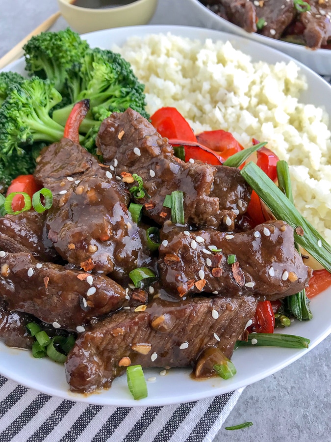 Easy Mongolian Beef Bowls With Peanut Butter on Top