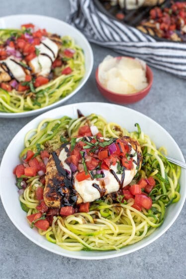 Grilled chicken topped with fresh tomatoes, basil and a tangy sweet balsamic glaze.