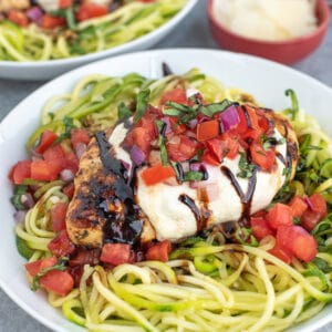 Grilled chicken topped with fresh tomatoes, basil and a tangy sweet balsamic glaze.