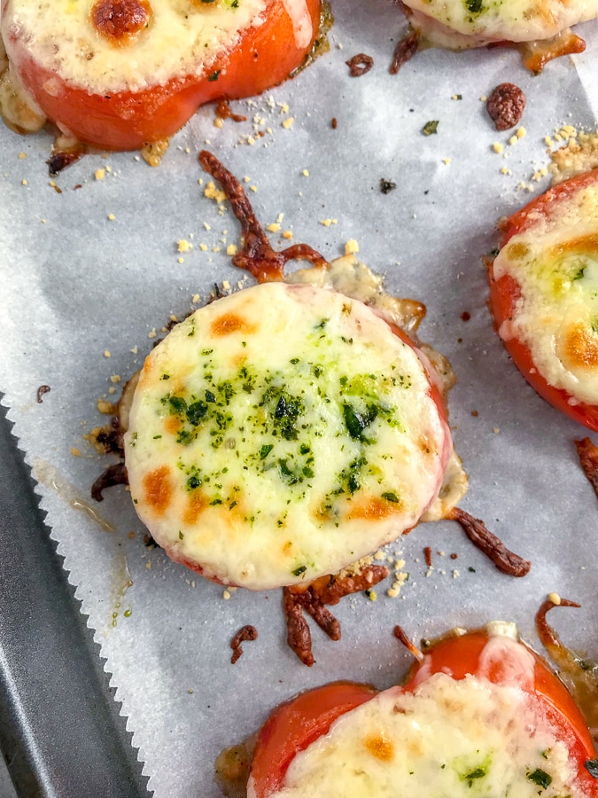 Mozzarella Parmesan Baked Tomato Slices With Peanut Butter on Top