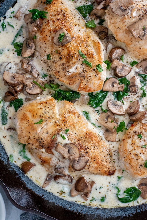 Creamy Mushroom and Spinach Chicken | With Peanut Butter on Top