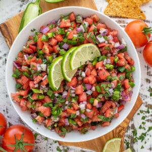 Bowl filled with homemade pico de gallo.