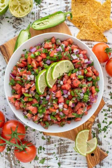 Bowl filled with homemade pico de gallo.