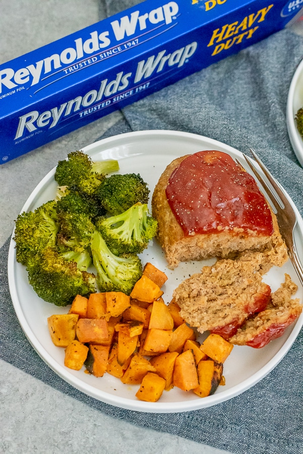 Mini Turkey Meatloaf Sheet Pan Dinner With Peanut Butter on Top